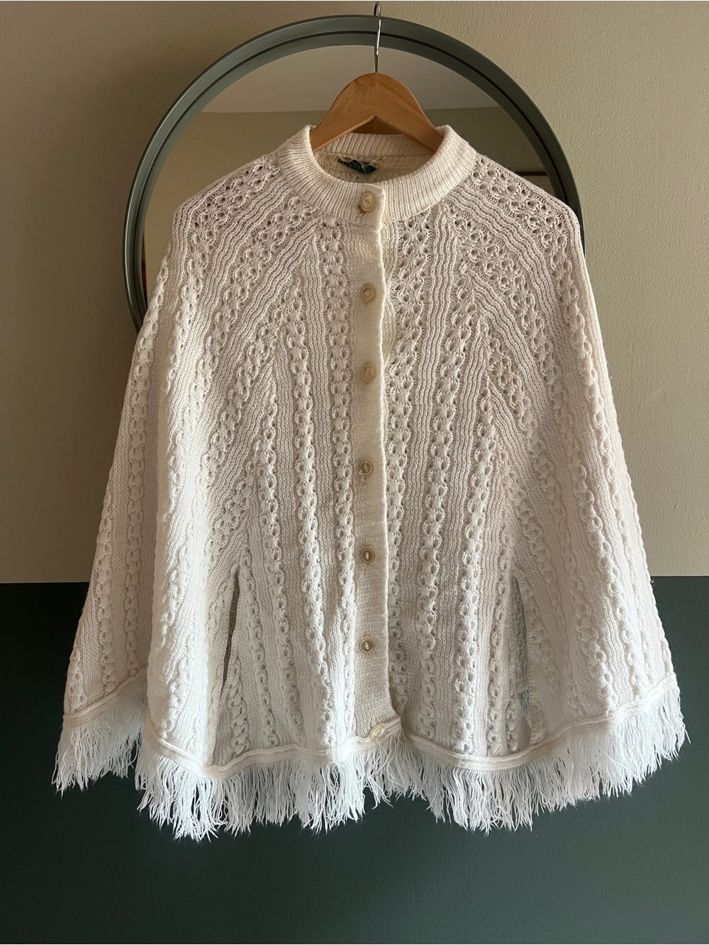 Vintage 60s Cable Knit Poncho with Fringe